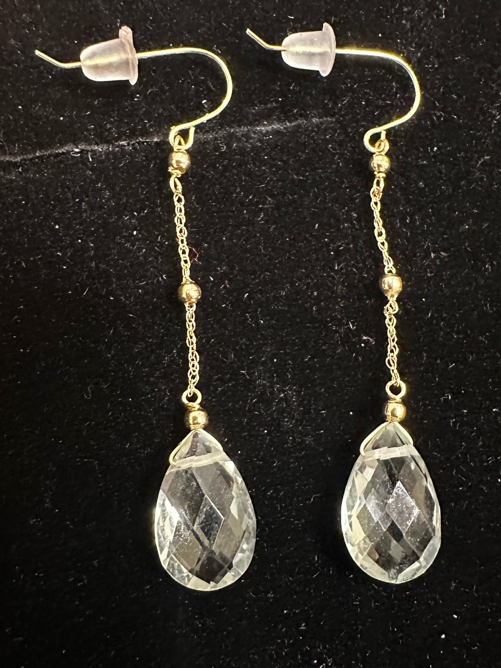 New 14K Solid Gold Earrings long dangle solid 14K gold green amethyst earrings - Picture 3 of 5